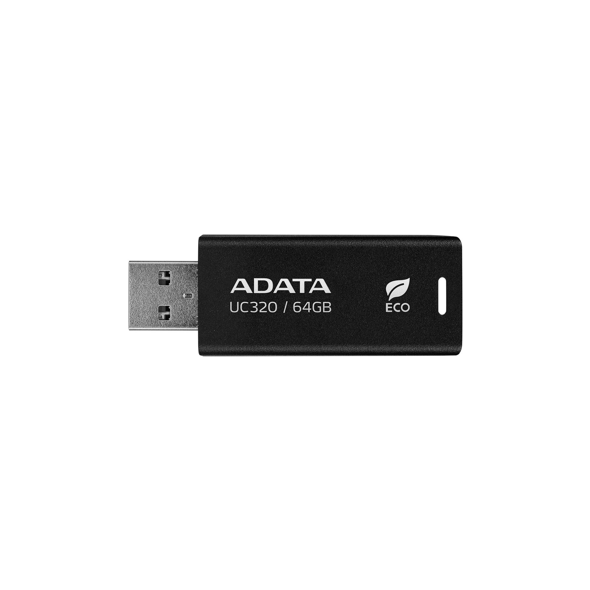 Memoria USB de 64GB UR320 3.2 Gen 1 (retro compatible 3.0 y 2.0) - diseño material reciclado sin tapa. Color negro. UC320-64G-RBK/BK Memoria USB de 64GB UR320 3.2 Gen 1 (retro compatible 3.0 y 2.0) - diseño material reciclado sin tapa. Color negro. UC320-64G-RBK/BK